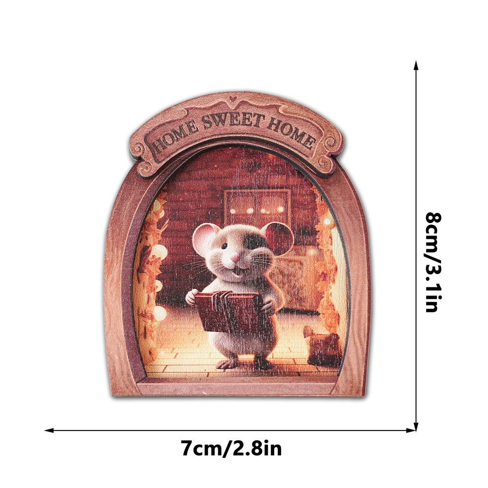 Wholesale Christmas Mouse Hole Wooden Photo Frame Magnetic Fridge Magnet